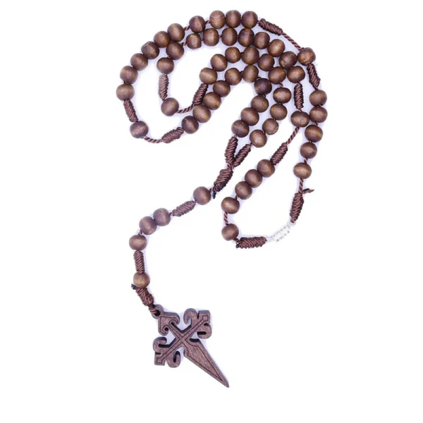 Mecrt Catholic Rosary Cross Pendant 6*7mm Brown Necklace Handmade Prayer Wooden Beaded Cross Necklaces for Women & M