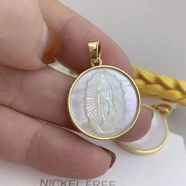 Guadalupe Virgin Mary White Shell Religious Copper Gold Plated Pendant Charm for Women Jewelry