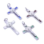 Religious Catholic St Benedict 5.2*3cm Crucifix Rosary Making Black Red Blue Charm Cross Pendant - Image 2