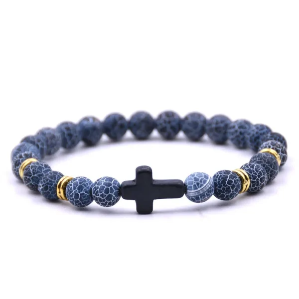 Tiger Eye Volcanic Stone for Bracelet Black Cross with Elastic Cord Trendy Christian Religious Accessory