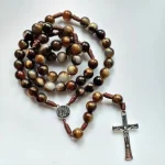 Catholic Rosary Beaded Necklace Hand-strung 10mm Faux Agate Beads in a Vintage Style Woven - Image 4