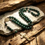 Mecrt Plastic Beads Rosary 10mm Green Beads Handcrafted Rosario Zinc Alloy Catholic Antique Cross Pendant Necklace - Image 3