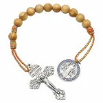 Religious Alloy St. Benedict Wood Pocket Rosary Door hang Bracelet with Jesus Forgiveness and Absolution Pendant