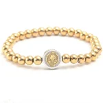 High Quality ReligiousStainless Steel Round Beads Gold Silver Plated Elastic RopeSaint Benedict Bracelets - Image 5