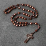 Vintage Rosary Cross Natural Wood Beads 10mm Religious Handmade Pendant Jesus Easter Presents Gifts Christian Jewelry Wholesale