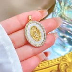 Catholic Oval Religion Holy Mother Natural White Shell Virgin Mary Pendant Diy Accessories Our Lady - Image 5