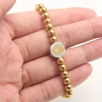 High Quality ReligiousStainless Steel Round Beads Gold Silver Plated Elastic RopeSaint Benedict Bracelets - Image 4