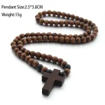 Mecrt Fashion Wood Beaded Rosary Necklace 8mm Wooden Beads Necklace with Cross Pendant Religious Necklaces - Image 5