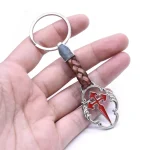 Wholesale Red Cross Pendant Key Ring Leather Metal Religious Keychain for Gift - Image 3