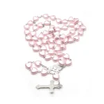 New Design love pink Rosary Necklace Cross Ornament Alloy Silver Pendant Necklace - Image 2