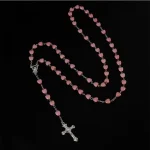 New Design love pink Rosary Necklace Cross Ornament Alloy Silver Pendant Necklace - Image 4