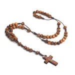 Catholic Rosary Natural Pine Beads Cross Player Beads Rosary Necklace Men Women Christiani Jewelry Wholesale Easter Church Gifts - Image 4