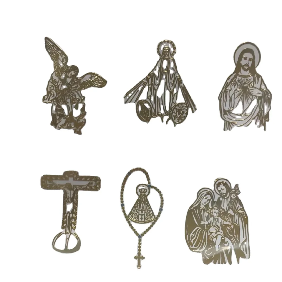 Metal Stickers Crafts Catholic Jesus Pattern Decoration Wallpaper Pure Copper Hollow Paste Mobile Phone Paste Adornment - Image 2