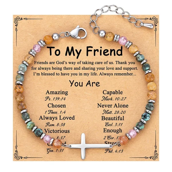 Hot Selling Cross Charm Bracelet Women Stone Bangle Wholesale Trendy Christian Jewelry Friends Family Gift