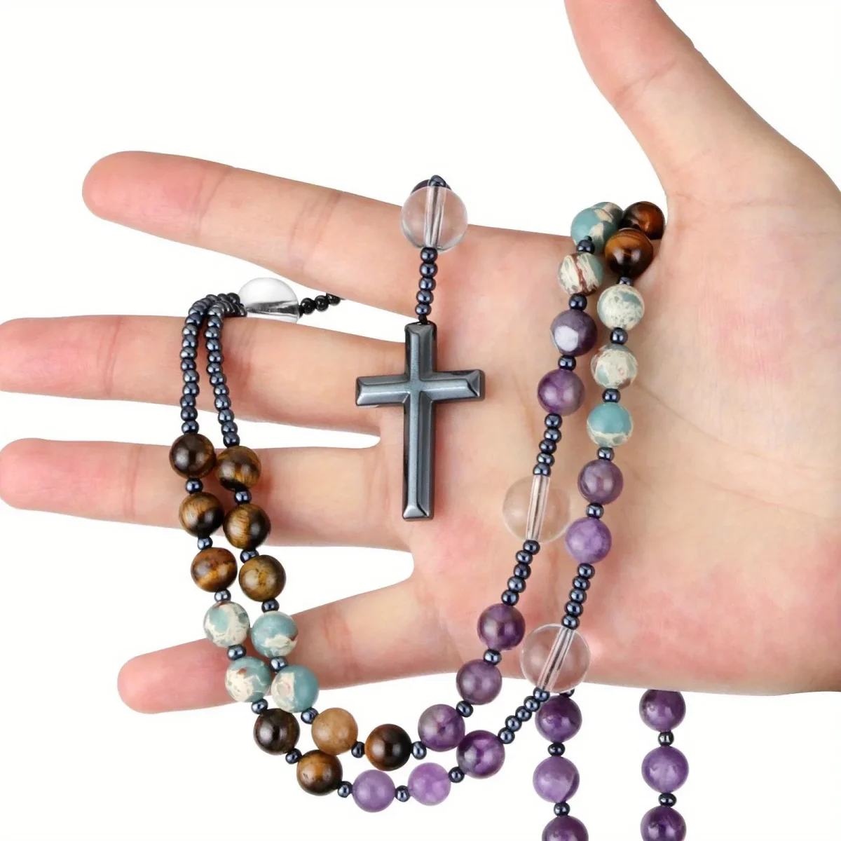 Cross Border Rosary Necklace Cross Rosary Necklace Resin Wood Beads Chain - Image 5