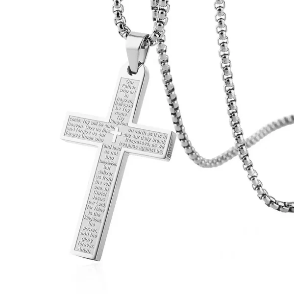 Igh Polished Stainless Steel Unisex Vintage Strand Statement Necklace Plated with 18K Gold Bible Scripture Cross Pendant