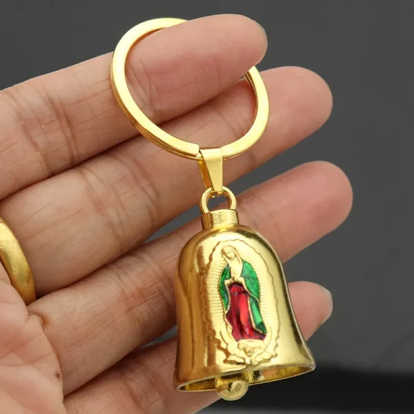 Vintage Small Metal Bell Guadalupe Pendant for Car Bag Decoration Jewelry Keychain Accessories
