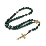 Mecrt Plastic Beads Rosary 10mm Green Beads Handcrafted Rosario Zinc Alloy Catholic Antique Cross Pendant Necklace - Image 5