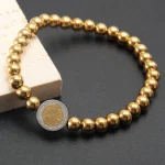 High Quality ReligiousStainless Steel Round Beads Gold Silver Plated Elastic RopeSaint Benedict Bracelets - Image 2
