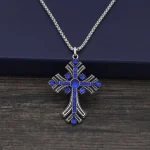 Blue Cross Catholic Church Gift Metal Keychain Diamond-encrusted for Men and Women - Image 4