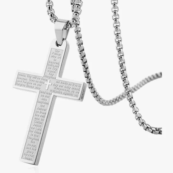 Mecrt Gold Plated Religious Stainless Steel Cross Necklace for Men and Women Lord’s Prayer Pendant 4 Colors Gift