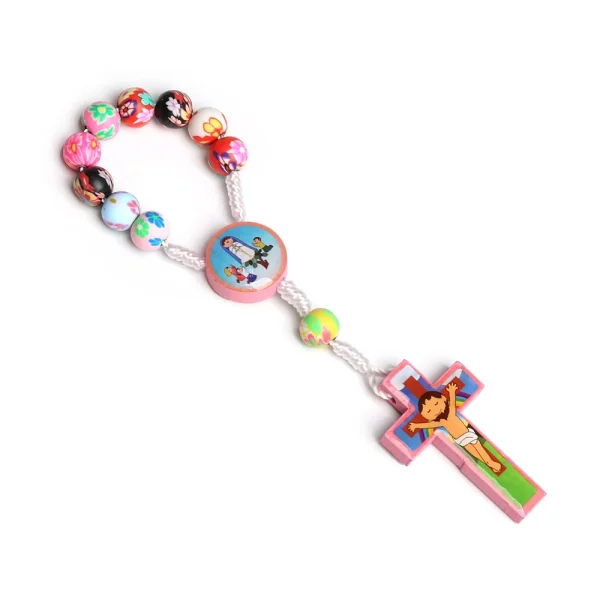 Mecrt Rosary for Child Necklace Colorful Polymer Clay Jesus Cross Pendant Beads Chain Holy Communion Baptism Kids Gift
