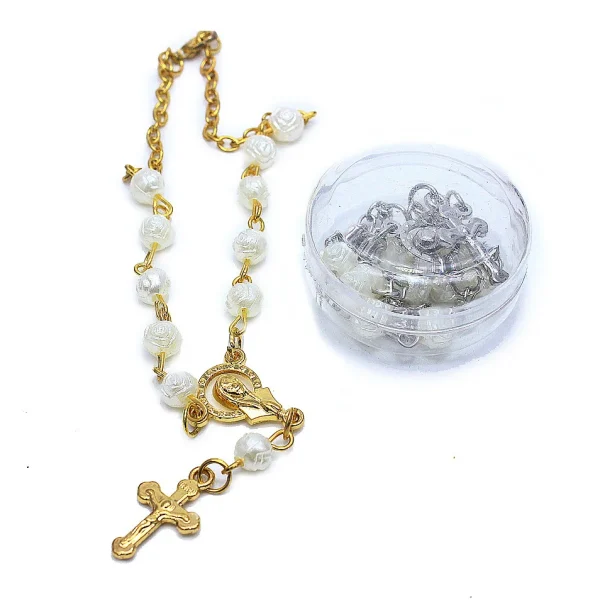 Handmade Luxury 6mm Rosary Beaded Bracelet with Rose Cross Crucifix Trendy Alloy Charm Bracelets for Women for Anniversa