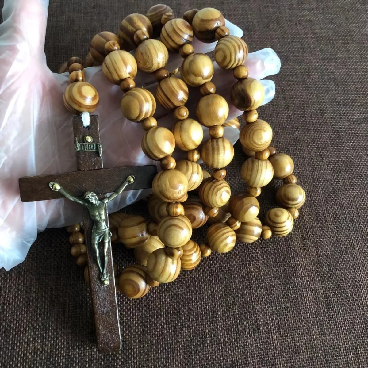 Wood Beads Decoration Hanging Wall Rosary Beads Over-sized Cross Church Wooden Beads Rosary Necklace Wall Rosary - Image 4