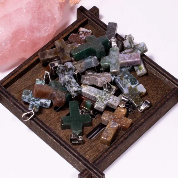 Catholic Exclusive Red Agate Pink Quartz Obsidian Crystal Pendant Necklace Natural Stone Craft Factory Wholesale Jewelry
