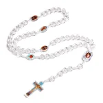 Catholic Prayer Beads Cross Necklaces White Textured Beads Plastic Christianity Catholic Rosary Textured Jewelry Wholesale