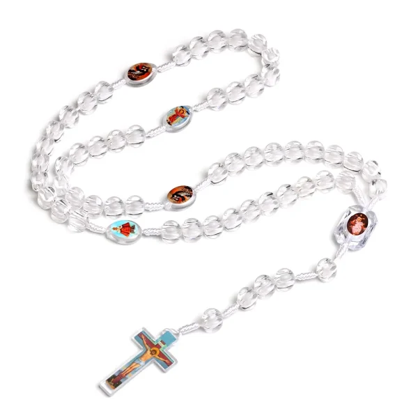 Catholic Prayer Beads Cross Necklaces White Textured Beads Plastic Christianity Catholic Rosary Textured Jewelry Wholesa