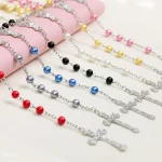 Catholic Rosary Prayer Beads Imitation Pearl Necklace Cross Baptismal Communion Rosary 8mm Christian Jesus Jewelry Church Gift