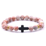 Tiger Eye Volcanic Stone for Bracelet Black Cross with Elastic Cord Trendy Christian Religious Accessory - Image 5