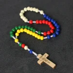 Cheap Rosary Cross Jesus Colored Beads Handmade Catholic Religious Wooden Jewelry Holy Communion Baptism Church Gifts Wholesale