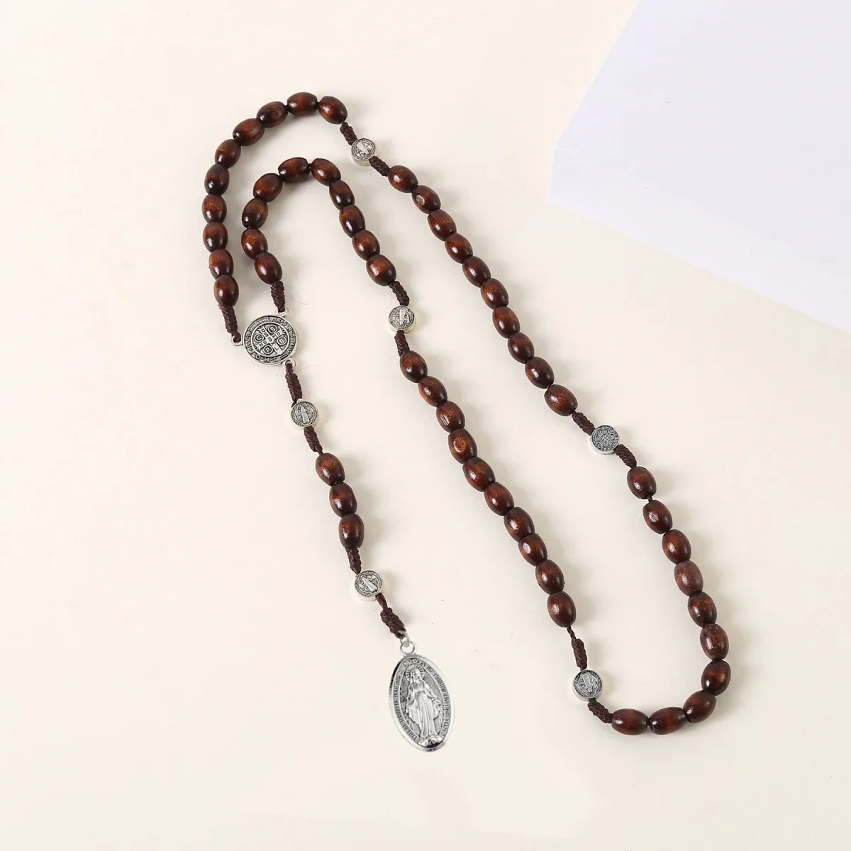 Catholic Wooden Fashion Virgin Mary Zinc Alloy Pendant with Charm Rosary Necklace Rosaries Jewelry Wholesale - Image 4