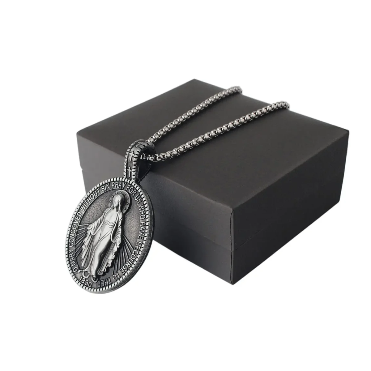 Euro-american Virgin Mary Zinc Alloy Religious Pendant Hip Hop Punk Goth Strand Snake Bone Chain Neutral Color Necklace - Image 4