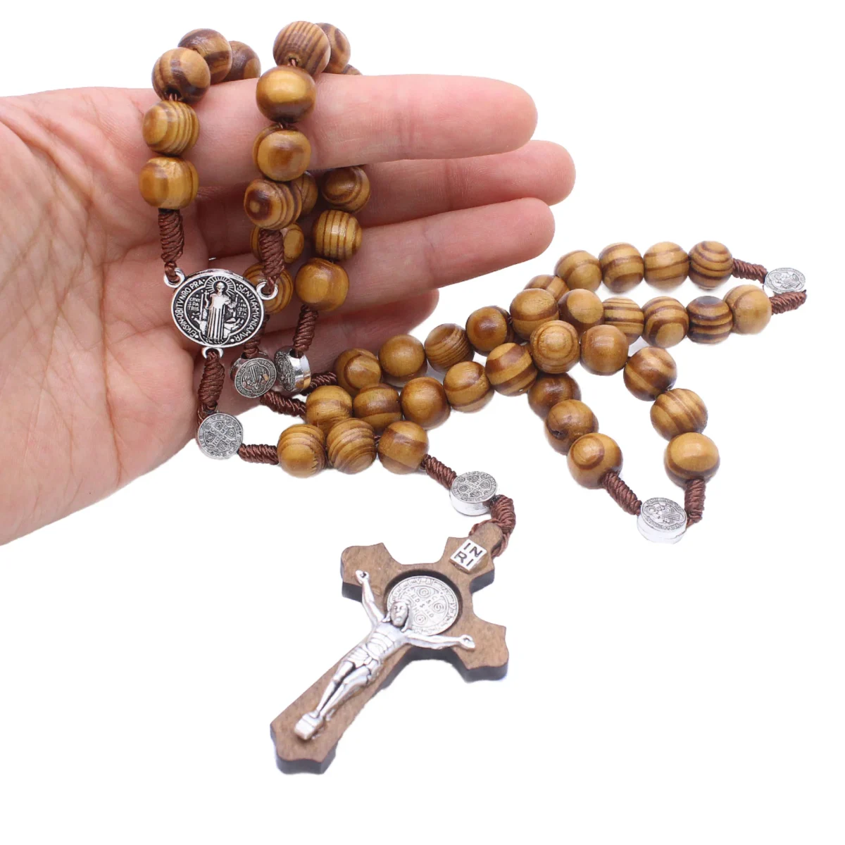 Wooden Rosary Crucifix Catholicism Gifts Religious Rosaries Prayer Beads Christian Catholic Cross Jesus Christ Jewelry - Image 2