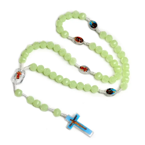 Catholic Christian Rosary Rose Noctilucent Bead Cross Necklace 10mm Glowing Prayer Church Jesus Pendant Jewelry Easter G
