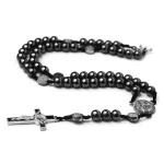 Catholic Rosary Necklace Cross Pendant Prayer Counting Prayers As They Say Them Black Hematite Rosaries 8mm Beads Jewelry Gift - Image 5