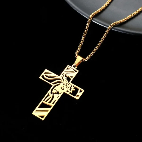 Cross Men’s Retro Fashion Pendant Necklace Hot Selling Stainless Steel Hollow Cross Titanium Steel Personalized