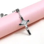 Catholic Rosary Necklace Cross Pendant Prayer Counting Prayers As They Say Them Black Hematite Rosaries 8mm Beads Jewelry Gift - Image 2
