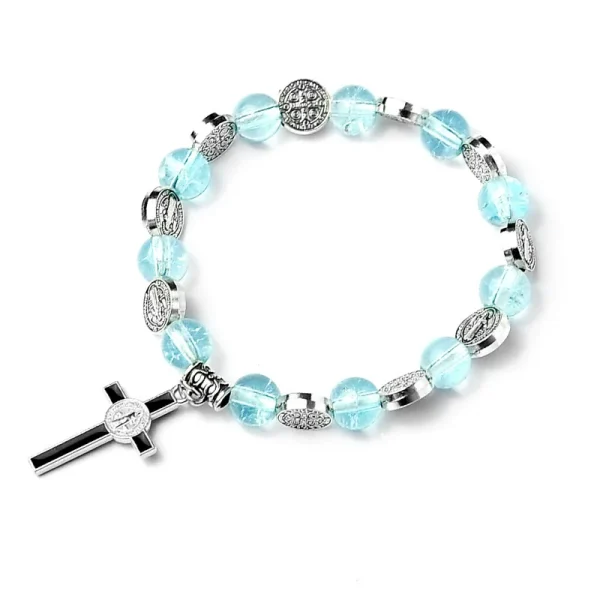 Catholic Rosary Bracelet 8mm Crystal Bead Hand Ornament Cross Rosary Hand String Christian Communion Gift Wholesale