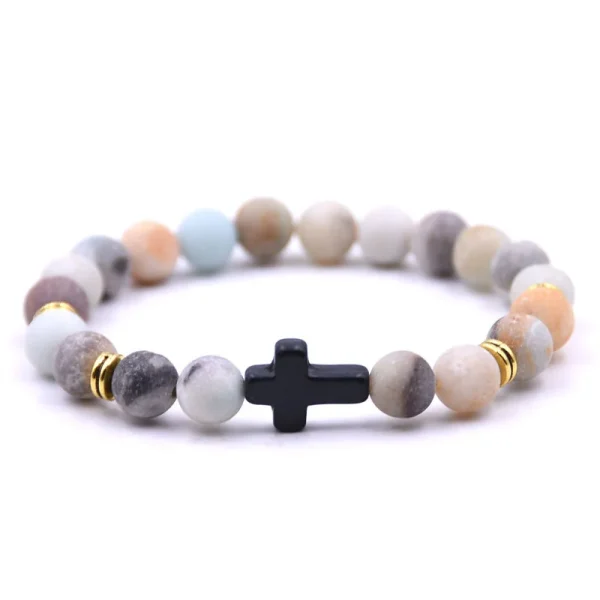 Tiger Eye Volcanic Stone for Bracelet Black Cross with Elastic Cord Trendy Christian Religious Accessory