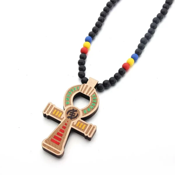 Mecrt Wooden Beads Rosary Necklace 8mm Wood Beaded Necklace Chain Wood Cross Pendant Necklace for Men Christian Cross Je