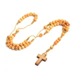 Catholic Rosary Natural Pine Beads Cross Player Beads Rosary Necklace Men Women Christiani Jewelry Wholesale Easter Church Gifts - Image 3