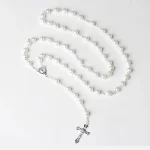 Classic White Glass Beads Rosary Set with Gold Plated Beaded Necklaces for Catholic Gift - Image 4
