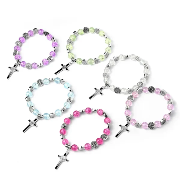 Catholic Rosary Bracelet 8mm Crystal Bead Hand Ornament Cross Rosary Hand String Christian Communion Gift Wholesale