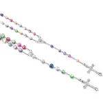 Catholic Rosary Necklace Colorful Soft Clay Cross Polymer Clay 8mm/6mm Colored Patterned Beads Prayer Beads Jesus Alloy Pendant - Image 3