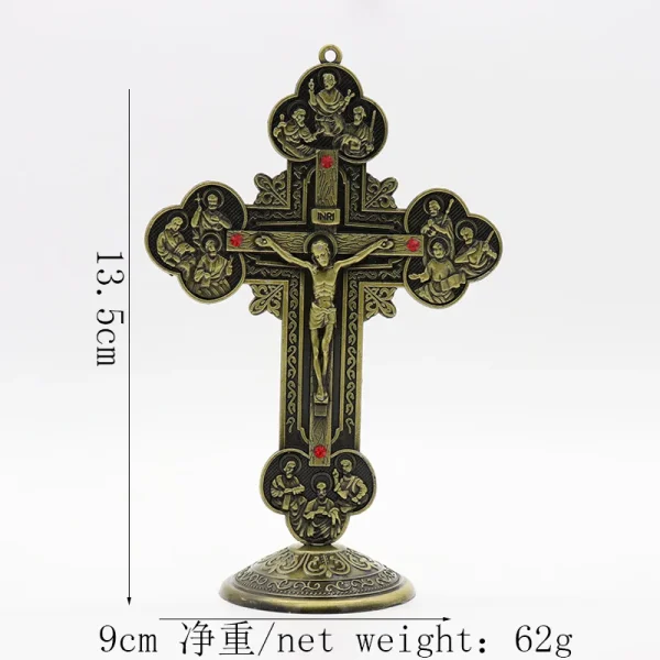 Mecrt Catholic Crucifix Ornament with Jesus Figure Vintage Desktop Accessories Zinc Alloy Ornaments Cross Metal Decorati