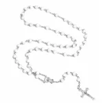 Rose Fragrance Wooden Bead 6mm Holy Cross Pendant Catholic Anniversary Rosary Necklace Silver Cross Maria Center Religious - Image 4